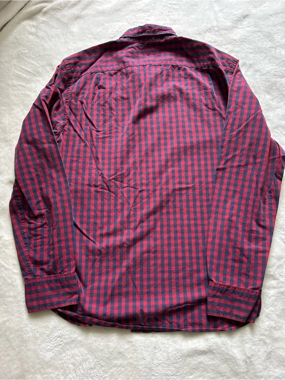J. Crew Mens Classic Red and Navy Gingham Button-Down Shirt Long Sleeve Cotton L